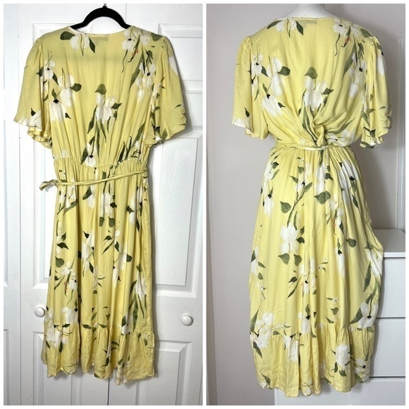 Rachel By Rachel Roy Yellow Floral V-Neck Faux Wrap Midi Dress Plus Size 2X - Picture 5 of 6